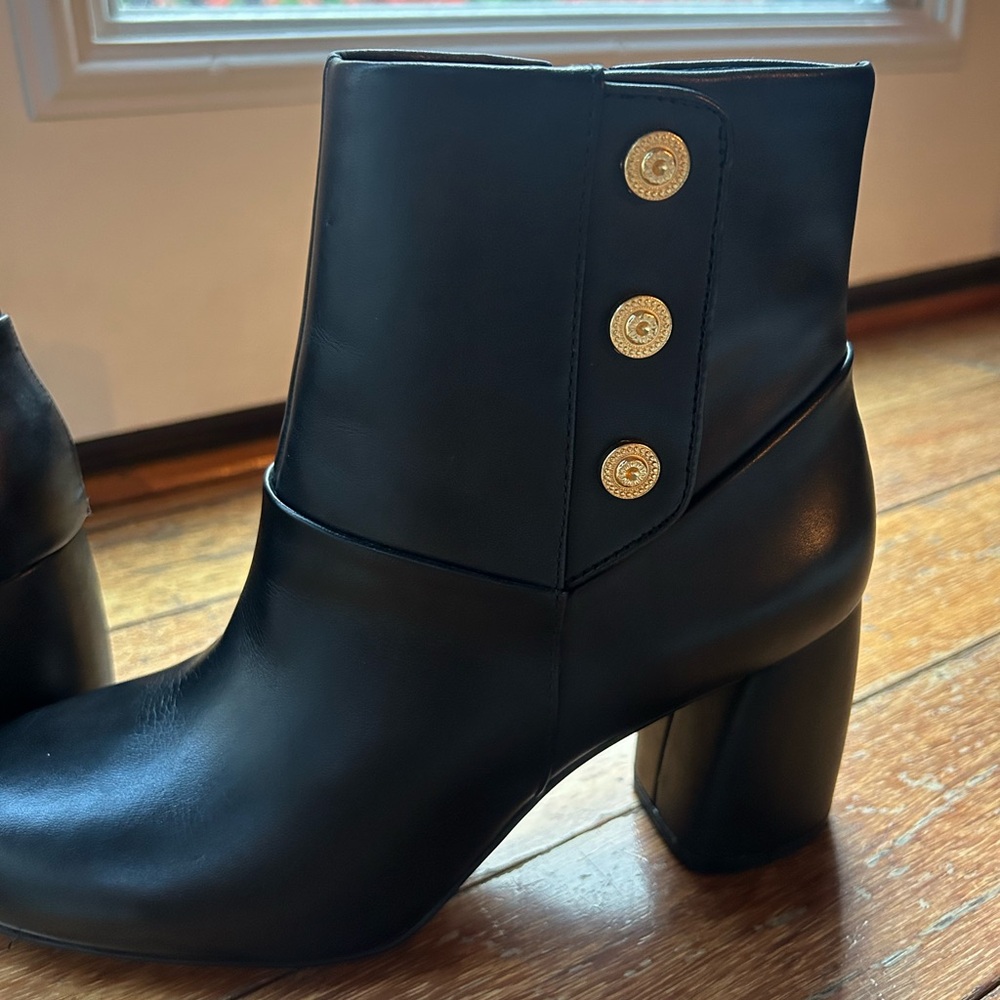 NINE WEST Women's Kirtley Block Heel Ankle Boots Black Leather, NWOT NEVER WORN